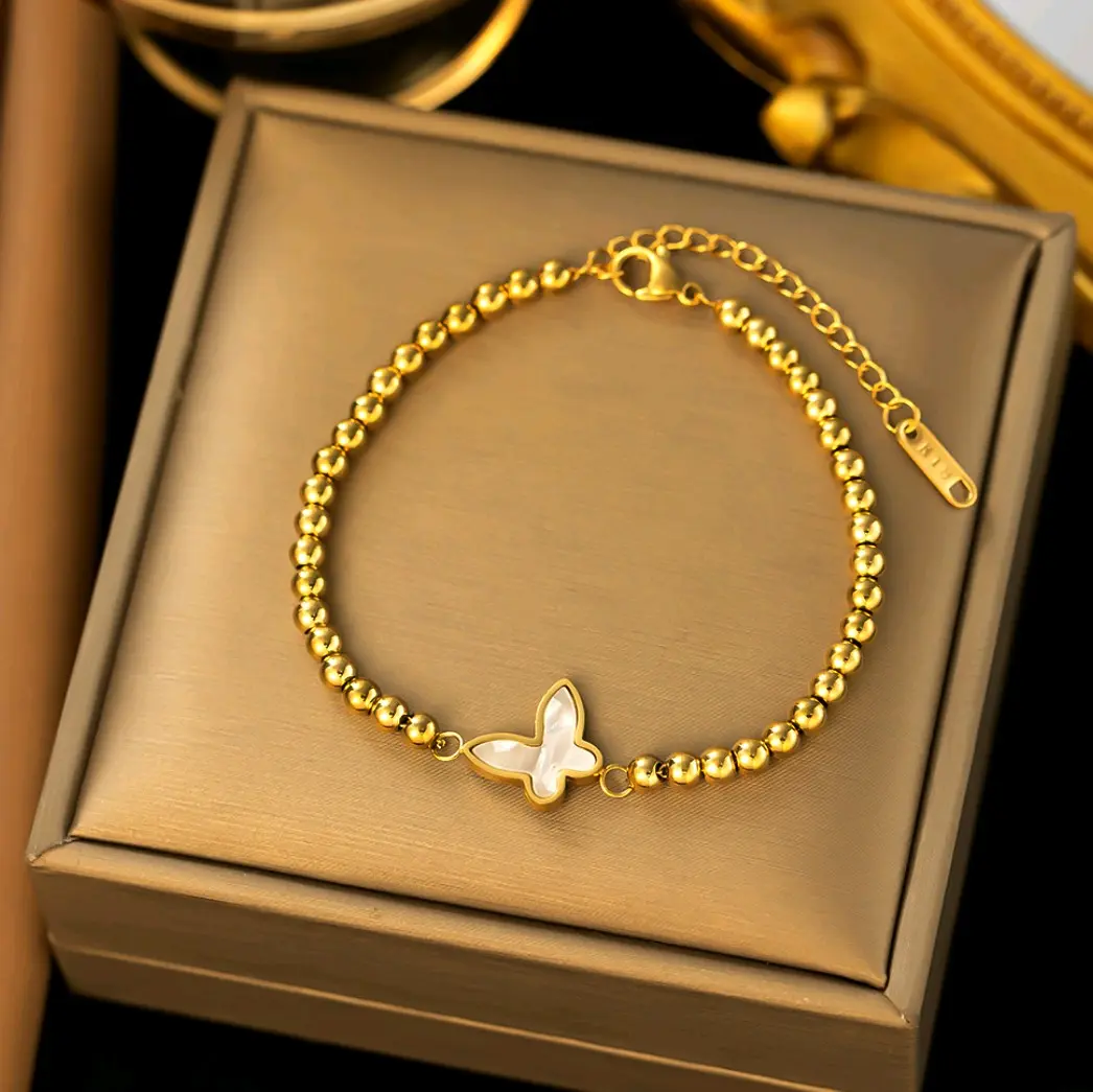 Beaded Shell Butterfly Necklace