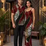 Matching Couple Vacation Outfits Set Colorblock Geometric Leopard Print Men Short Sleeve Shirt and Women Spaghetti Strap Bodycon Maxi Dress