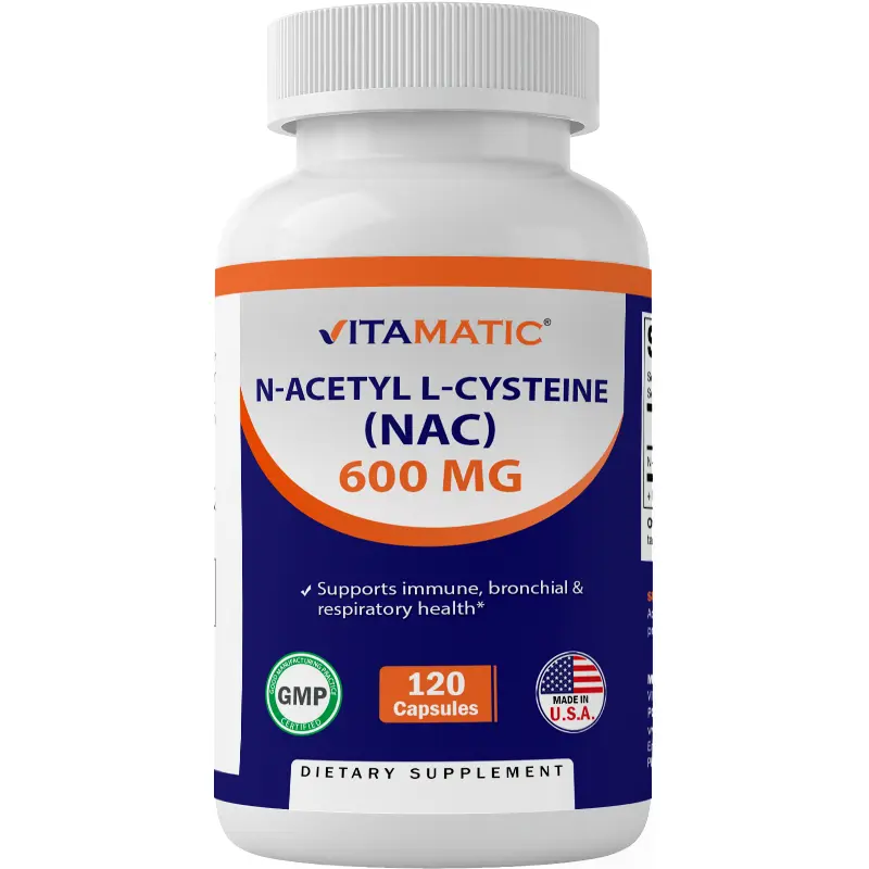Vitamatic N-Acetyl L-Cysteine (NAC) 600 mg Vitamin Supplement for Adults - 120 Vegetarian Capsules, Free of Sodium & GMO, Gluten Free, Immune Support, FDA Registered Dietary Nutritional Aid, Gmo Free