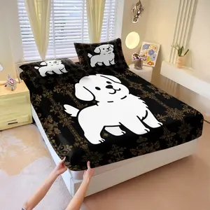 3Pcs Multi-style Cute Dog Fitted Sheet Set, Pet Lover Style, Soft Breathable Non-slip Bedding Set, for Pet Enthusiasts Bedroom, Dorm, Rental House, Home Use
