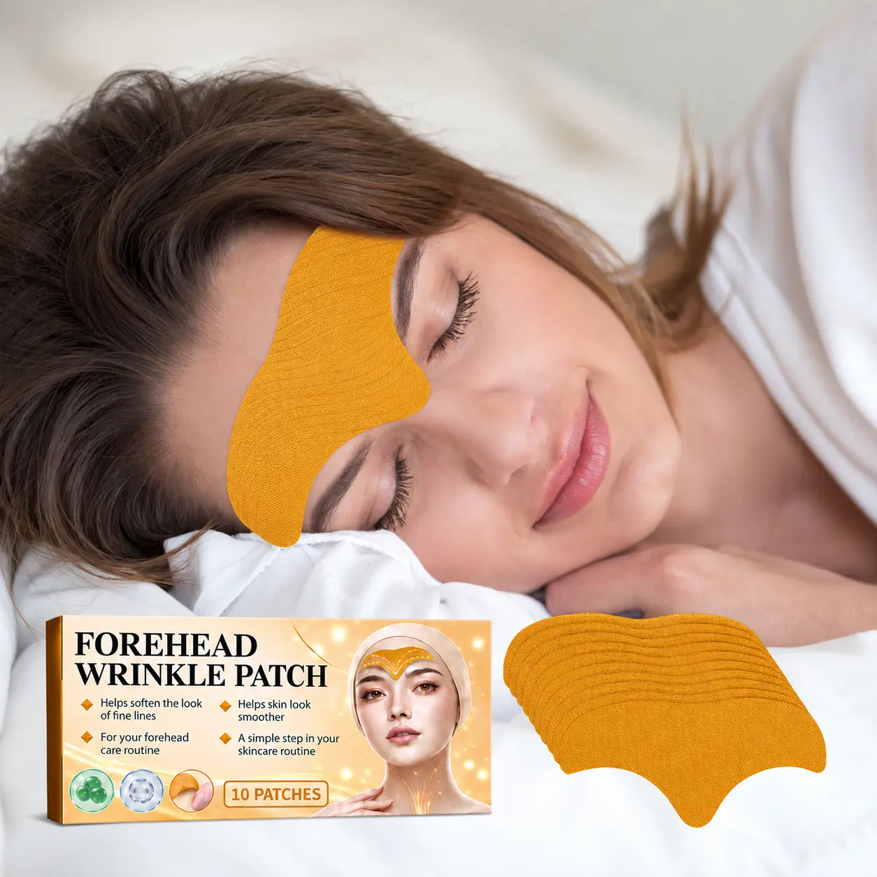 Forehead Wrinkle Patches, Contoured Design for Targeted Forehead Care, Helps Soften the Look of Fine Lines for Smoother-Looking Skin, 10 Count