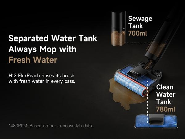 DREAME H12 PRO Series I Wet Dry Vacuum Cleaner, Smart Floor Cleaner Cordless Vacuum and Mop for Hard Floors, One-Step Edge to Edge Cleaning with Hot Air Drying Black