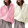 Mundoven Womens Fuzzy Fleece Pullover Sherpa Sweatshirt Long Sleeve Button Down Sweater Winter Fleece Jacket with Pockets Womenswear