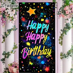 2D flat banner, 1pcVibrant Happy Happy Birthday Gradient Backdrop, Colorful Star Confetti Party Decor for Festive Birthday Celebrationsgalentines party decor, valentine day decor, decorations for valentines day