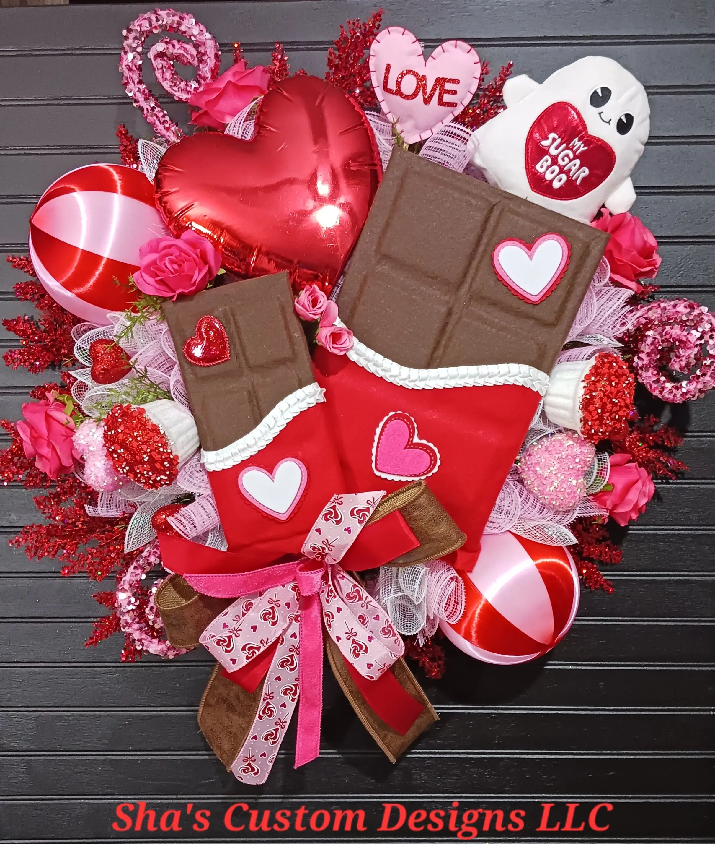 Valentine's Chocolate Bar Wreath, Satin-Sequin Festive Decor Ornaments for Home Party Decorations