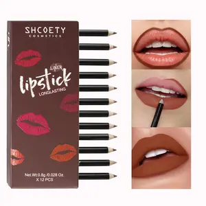 12-color Matte Lip Liner Set Nude Lipstick Long-lasting Non-Bleaching Lip Liner Makeup Gloss  Smooth holy grail line loud   Waterproof Glossy shcoety cosmetics Eyeliner Lipliner