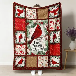 Red Cardinal "I Am Always With You" Multi-Size Classic Breathable Flannel Blanket - Ultra-Soft Plush, Winter Bird Print, Cozy Warm Fleece, for Couch & Bed, Memorial Gift for Bird Lovers, All-Seasons Use