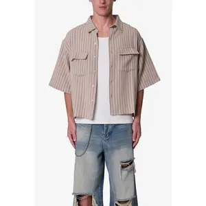 mnml Cropped Boxy Striped S/S Shirt - Khaki