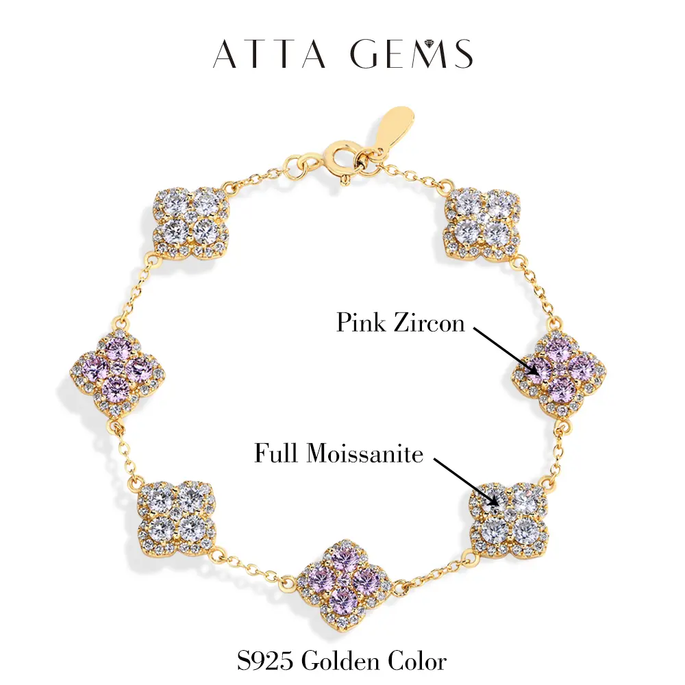 White Moissanite+ Pink Zircon Yellow Gold Color