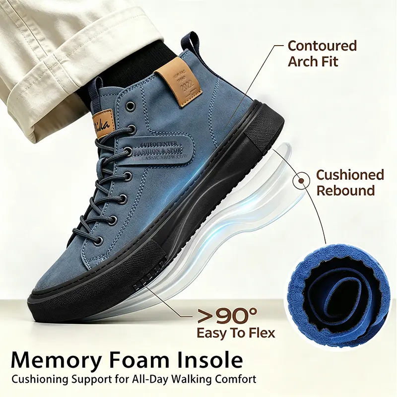 Men’s Mid-Cut Lace-Up Motorcycle Boots - Soft Upper, Comfortable Sole, Closed Blue, Casual Trainers for Hiking, Walking Shoes (On Sale), Footwear