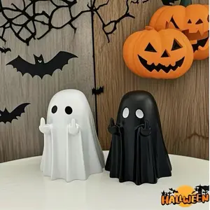 New Cute Ghost Statue Resin Crafts Small Ornaments Halloween Creative Ghost Decorations Suitable For Home Garden Decoration Gift in White & Black