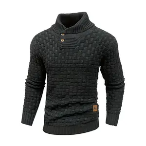Men’s casual solid-color sweater — soft, stretchy knit long sleeves for autumn/winter; elegant gentleman business pullover; regular fit, versatile solid top with a classic collar design; comfortable winter wear.