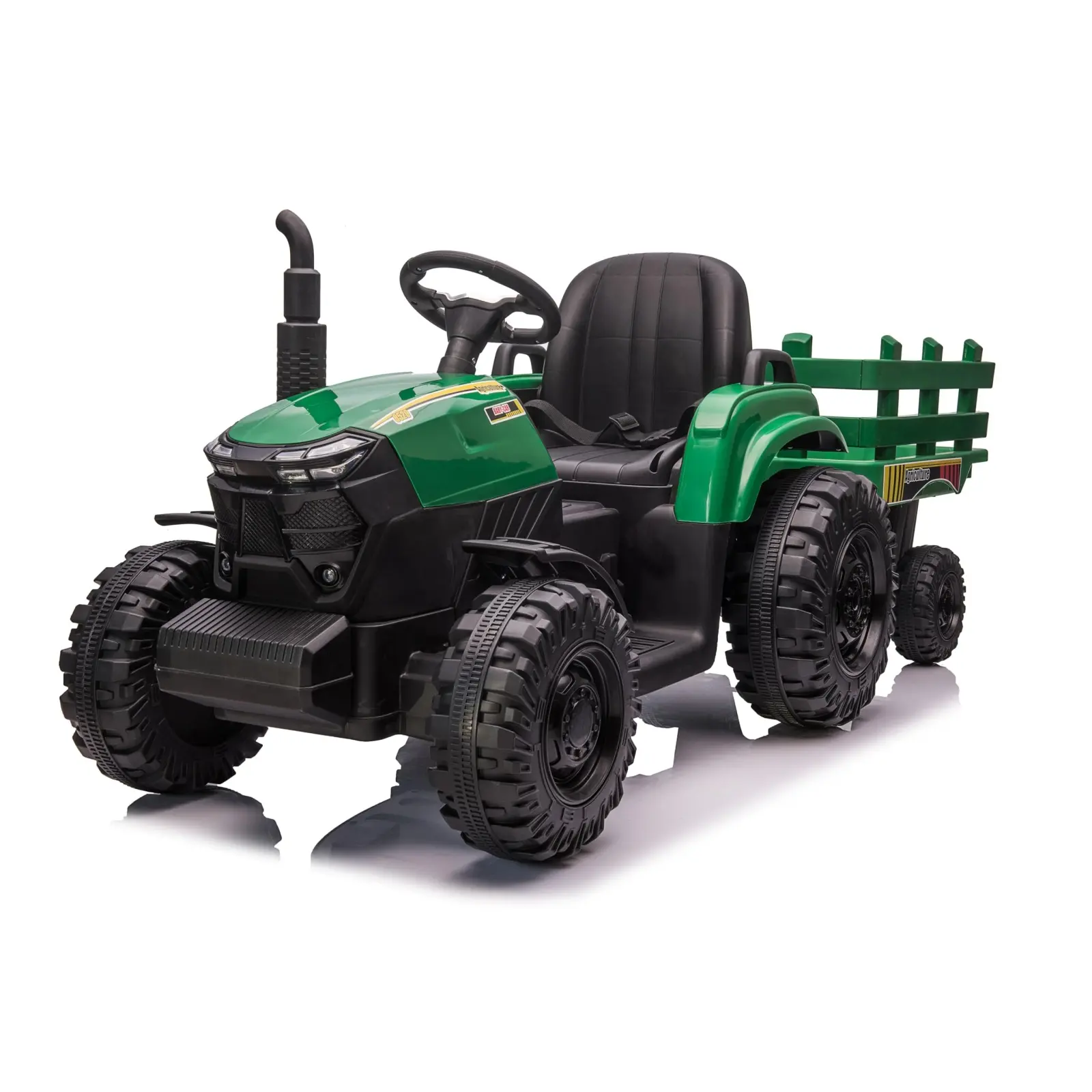 12V Kids Ride-On Tractor with Trailer, Electric Tractor with Dual Motors, LED Lights for Ages 3-6