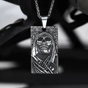 GTHIC Death Skull Stainless Steel Gothic Pendant Punk Charms Accessories for Daily Wear Necklace