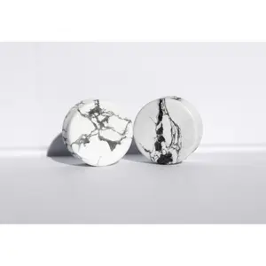 Howlite Stone Double Flare Plugs – Natural White & Gray Veined Gauges (Pair)