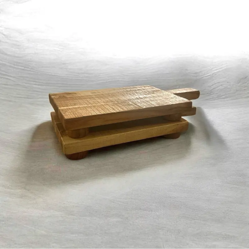 Kitchen Thick Pedestal Chopping Board with Handles, Rectangle Design