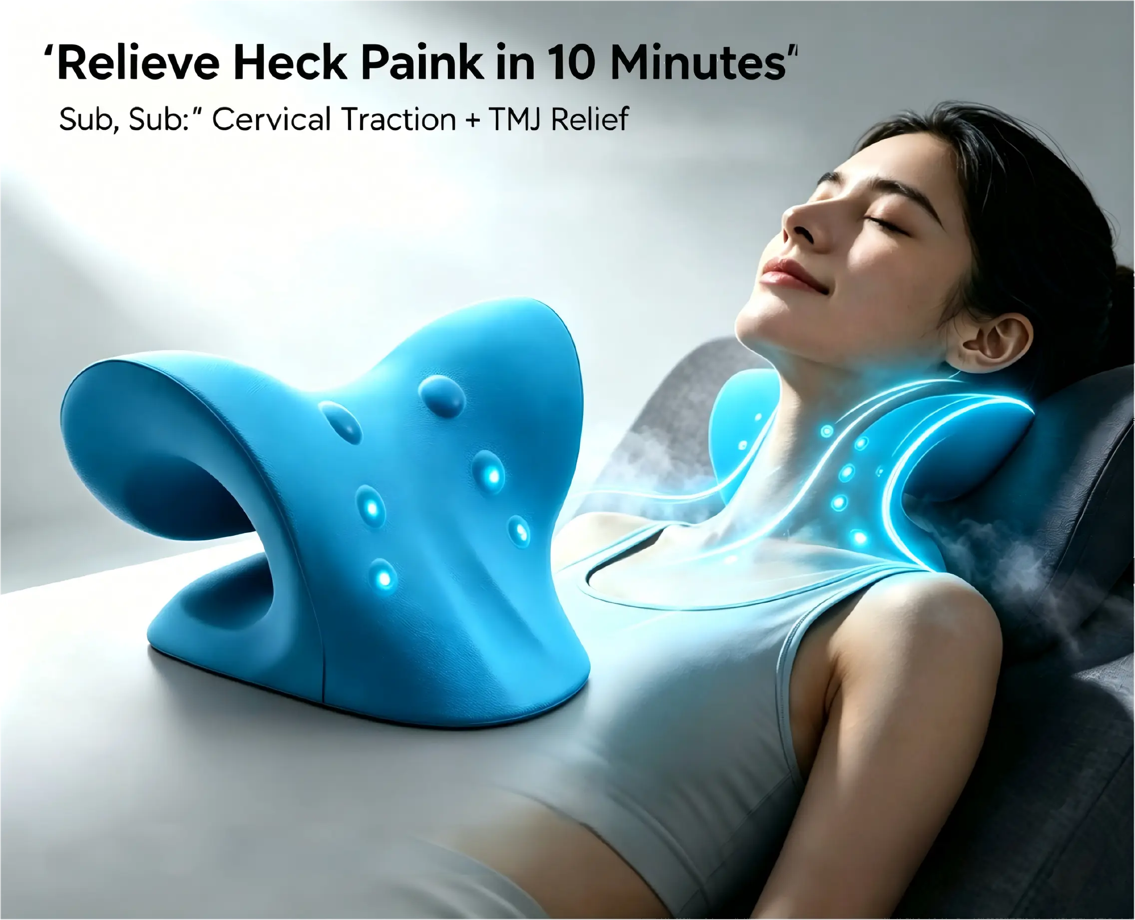 Neck Support Pillow for Daily Stretching – Neck Stretcher & Shoulder Relaxer for Home, Office & Travel, Portable Neck Cushion (Blue) Memory Foam Cushioning Supportive Bolster Gel Memory Foam
