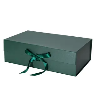 2 Piece Deep Ribbon Foldable Gift Box, Magnetic Closure Rectangular Gift Box, Wedding Bridal Shower Birthday Party, 35x20x12cm
