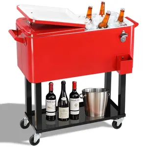 【Summervibes】UBesGoo 80 Quart Patio Cooler Rolling Cooler Ice Chest with Shelf, Wheels and Bottle Opener, Portable Patio Party Drink Cooling Cart