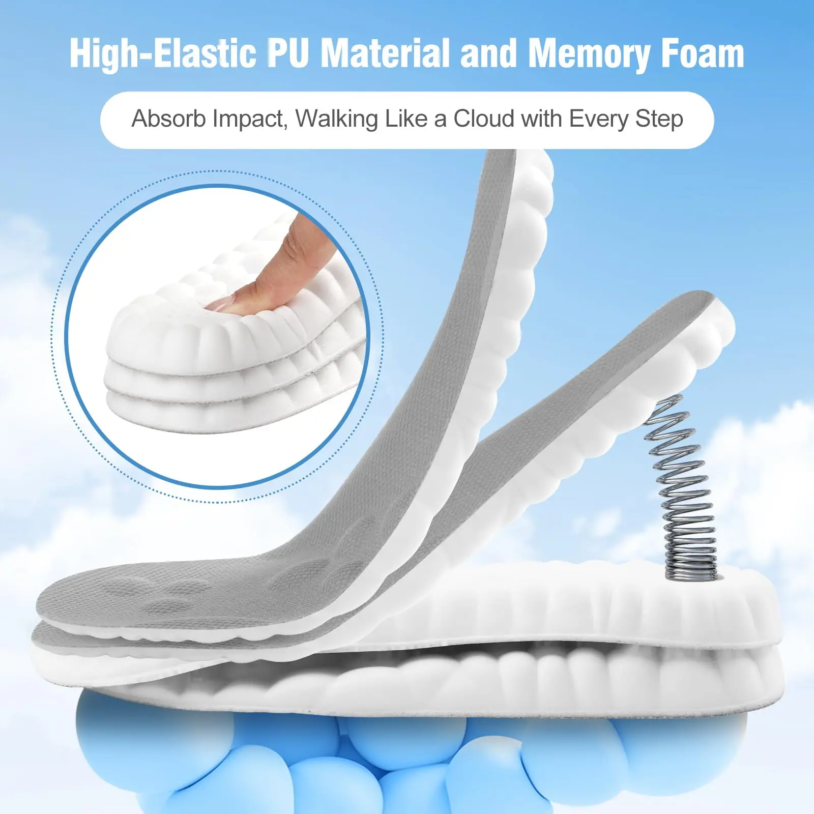 Cloud Comfort Insoles for Men and Women, 4D Cushioned Shoe Inserts with Shock Absorption, Anti-Fatigue Support and Foot Pressure Relief
