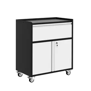 Metal Storage Cabinet, Rolling Tool Cabinet Garage Tool Storage Cabinet, Heavy Duty Metal Rolling Cabinet with Drawer, Adjustable Shelf, Lock & 4 Wheels, Tool Cart for Home Office Workshop, Grey