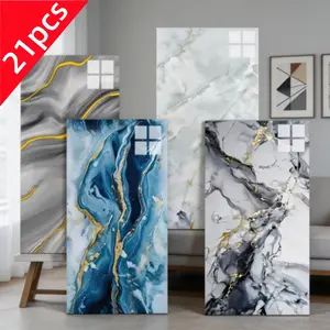 [21 pieces] 6 styles of marble-pattern waterproof self-adhesive wallpaper 30×60cm removable decorative stickers suitable for kitchen, bathroom, living room, and bedroom