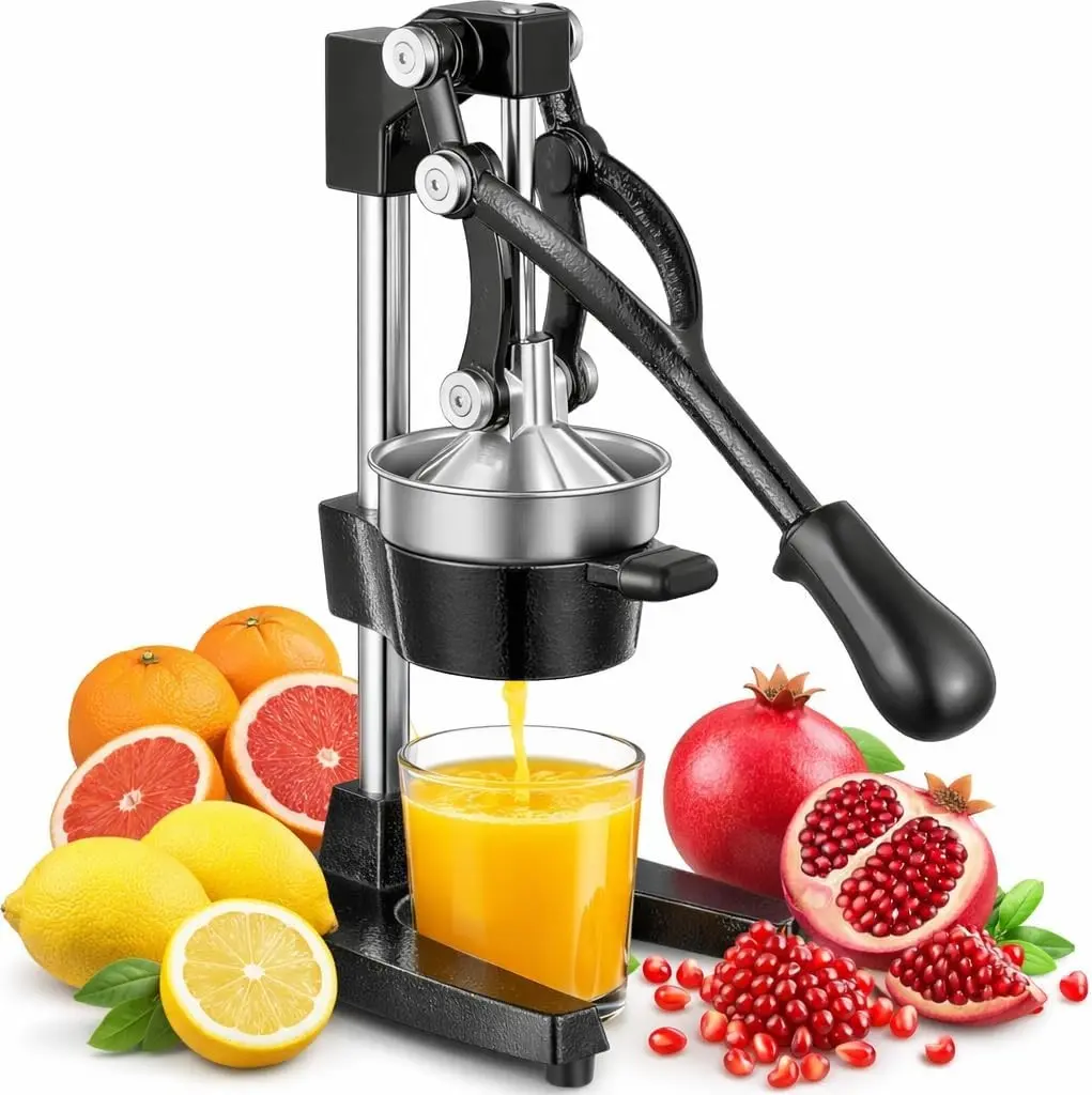 Hand Press Heavy Duty Juicer, Peel-Free Juicing, Professional Lemon Orange Pomegranate Squeezer, Effortless Stable Easy Clean for Home Bar Commercial Use