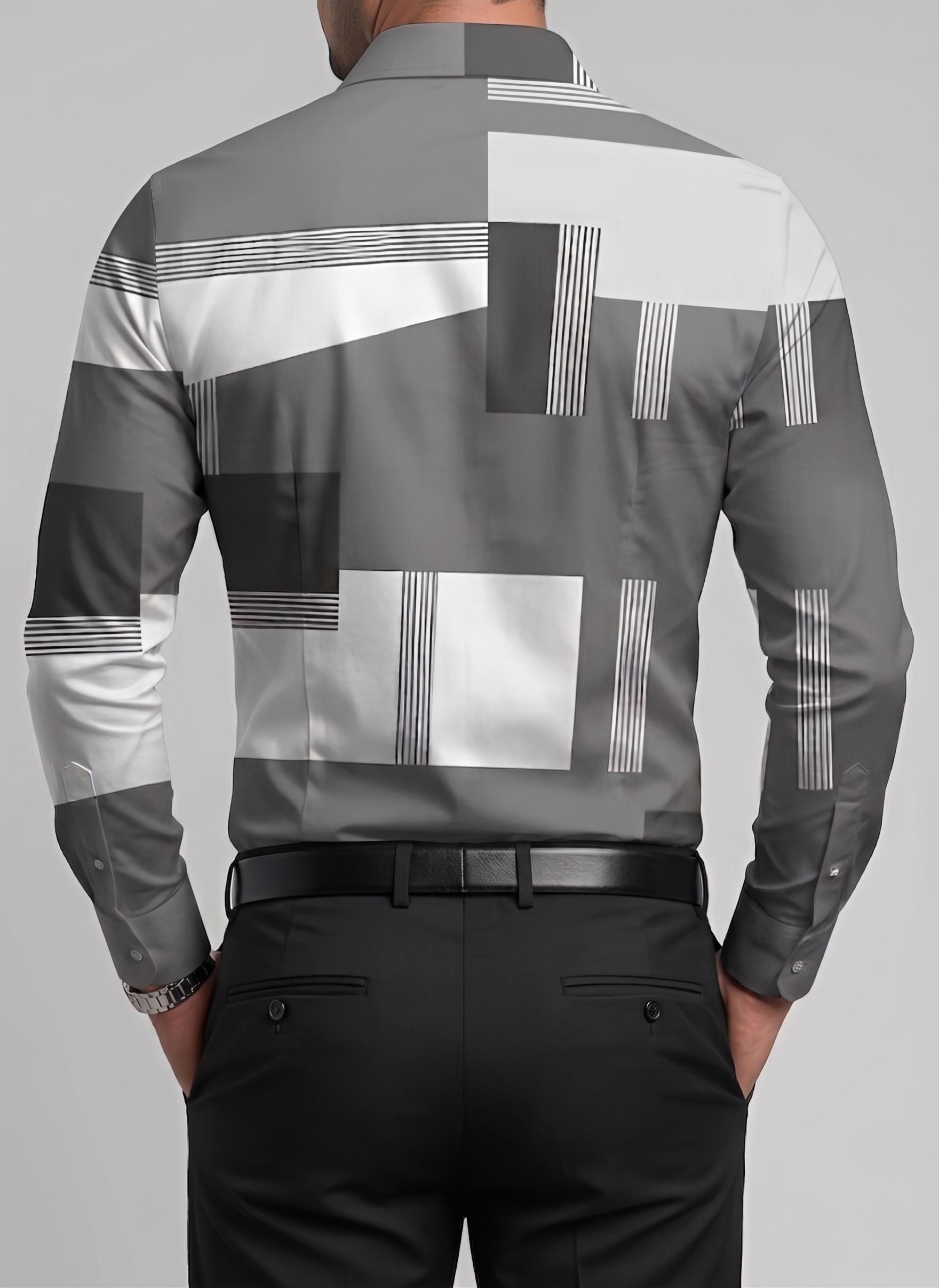 Men's Long-Sleeve Shirt — Rectangular 3D Print, Color-Block Design ...