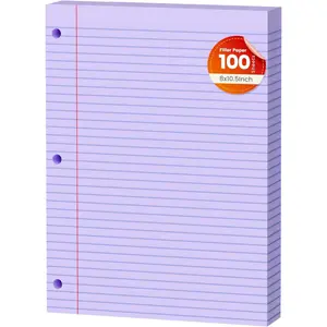 Purple Loose Leaf Paper 100 Sheets Colored Filler Paper 8 * 10.5 College Ruled Paper 3-Hole Punched Paper for 3-Ring Binders Notebook Lined 8" x 10.5" : Office Products