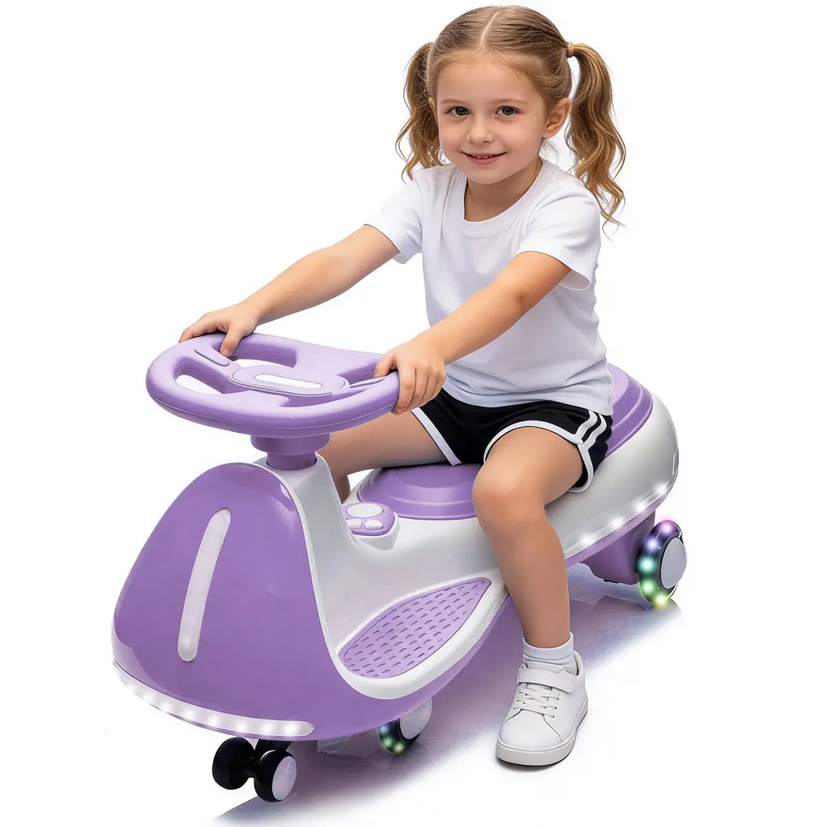 Aobtkel 12V Kids Electric Wiggle Car 2-in-1 Smart Design Ride On Toy with Bluetooth Music Controllable LED Lights Flashing PU Wheels Triangular Stability Frame for Boys Girls Age 3-8 Outdoor Backyard Gift Idea