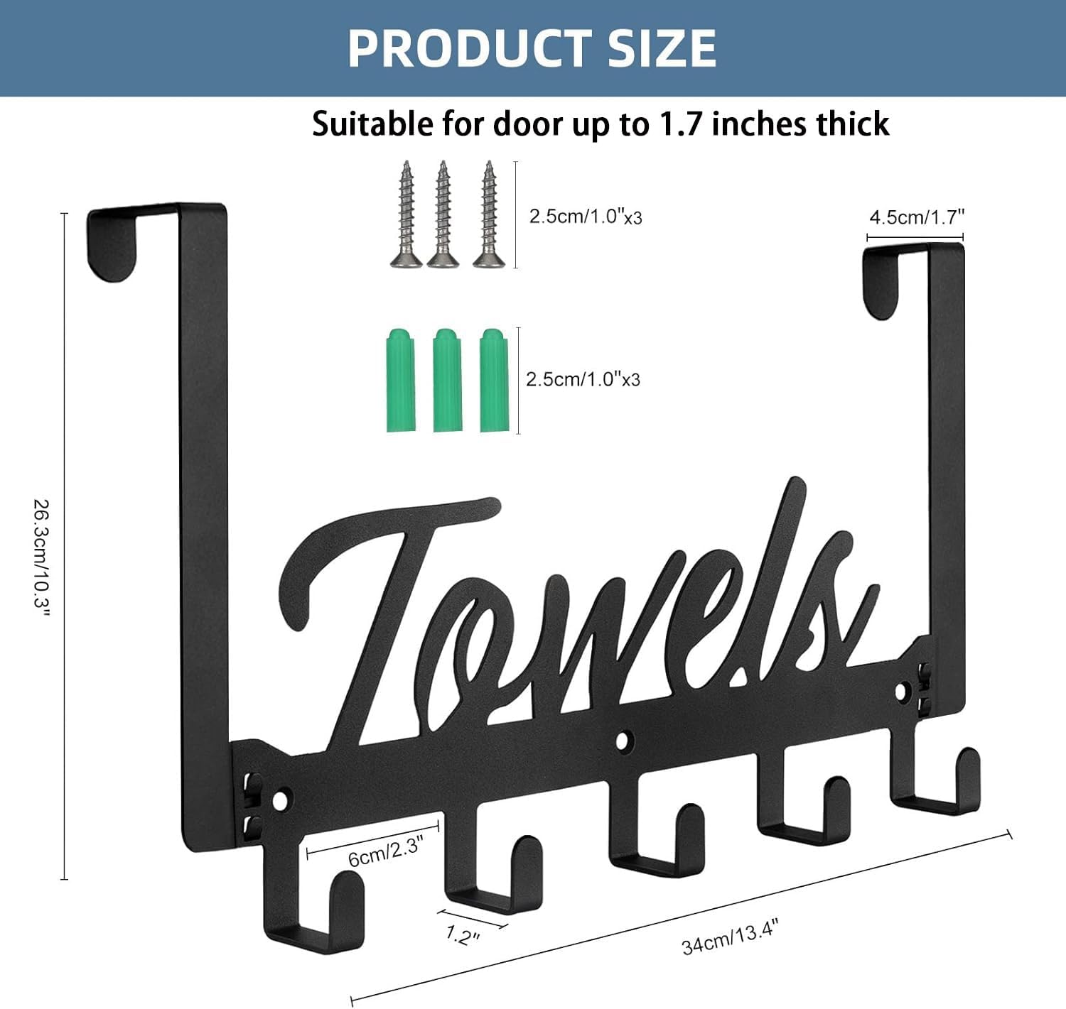 Over the Door Hooks 5 Hook Towel Rack Door Hanger Heavy Duty Over Door Organizer for Bathroom Bedroom Closet Kitchen Coat Towel Bag Hanging Rack Fits Standard Doors