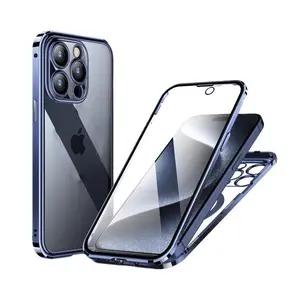 Metal Snap Lock Case For Double Sided Glass Magnetic Adsorption Camera Lens Protect Cover For iPhone 16 15 14 13 Pro Max 16Plus