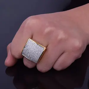 [ICE HUE]18K Gold Vacuum Plated Copper with 5A+ Sri Lanka Zircon Big Block Ring Miami Italy Mexico & Micro Inspired for Women & Men Luxury Jewelry,Daily Wear,Casual Fashion,Gift Idea,,Classic,Hip Hop,Simple,Sporty Style