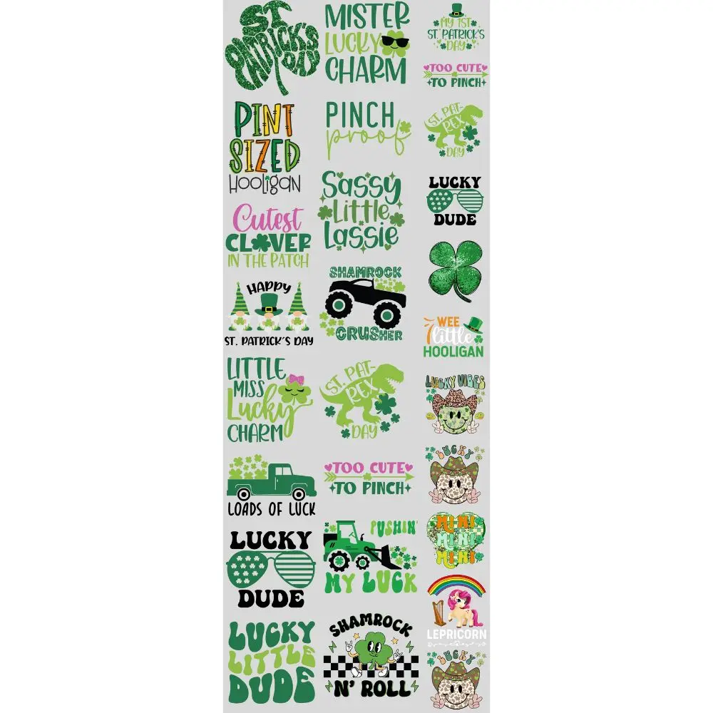 Shamrock Cuties DTF Transfers Gang Sheet 22” wide x 60” long DIY Direct to Film T Shirt Transfers