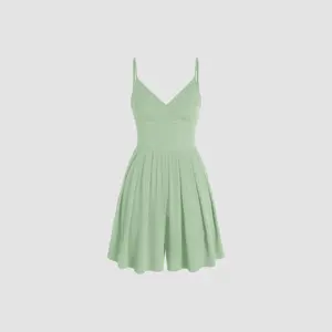 Cider [6 colors, size 0-26] Solid V Neck Wide Leg Romper
