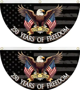 WENWELL 250 year anniversary of Freedom Bunting Flag, 250th Anniversary USA Patriotic Eagle Design Banner with Brass Grommets, 1776-2026 Commemorative Décor, 1.5x3 FT 2 Pack