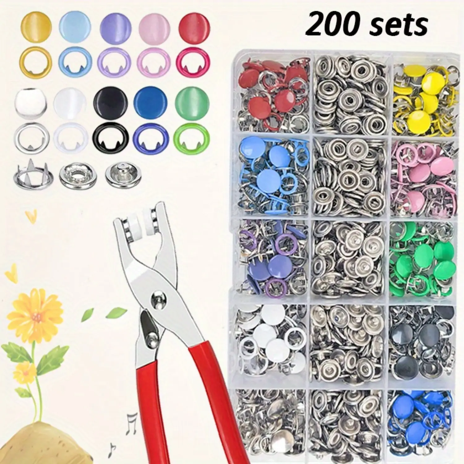 800 PCS Metal Clothing Snaps Buttons Kit with Fastener Pliers Press Tool, Ideal for DIY Crafts, Sewing Projects & Home Supplies Needs
