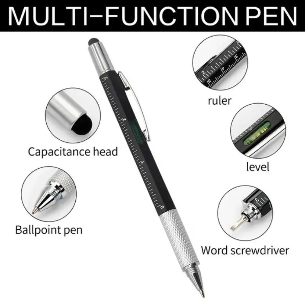 6-in-1 Multifunctional Engineering Tool: Touch Screwdriver, Bubble Level, Precision Scale & Replaceable Ballpoint Pen with Non-Slip Grip - For Engineers, Students, Outdoor & Office Use