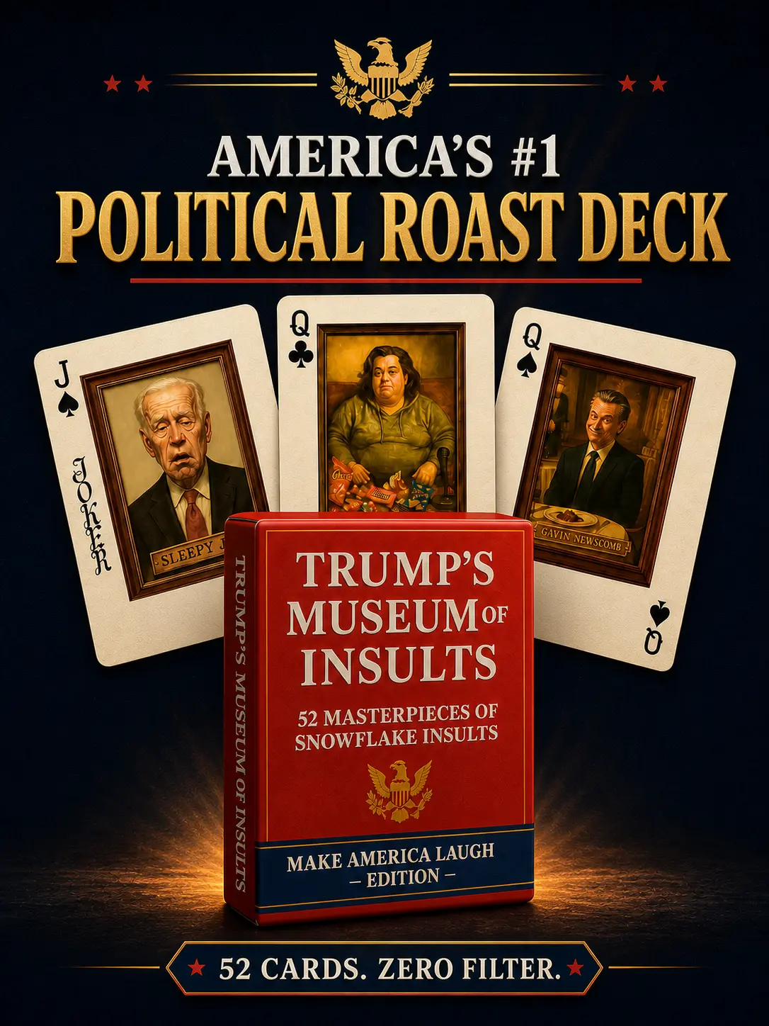 Trump Insults Playing Cards:  The deck has 52 Iconic Insults & Nicknames, Fully Illustrated Poker Size Deck