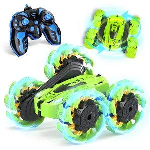 HOSIM Green RC Stunt Car - 360° Flip 4WD Rechargeable Race Car for Kids Boys & Girls - Long Lasting 1400mAh Battery - Easy Control - Safe ABS Plastic - Perfect Gift for Outdoor Fun