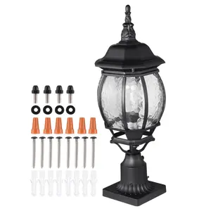 VEVOR 2 Pack Dusk to Dawn Outdoor Post Light,  , 20.87 in, Waterproof Lamp Post Light Fixtures with 3.5 in Pier Mount Base Glass Shade, Lightning-proof Exterior Pole Column Light for Patio Garden Pathway