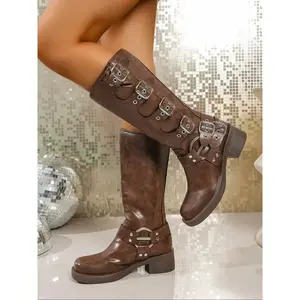 Women's High Heel Western Boots with Buckle Strap, Premium Quality Color Washed Design, Trendy New Style for Fall & Winter Fashion