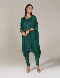Green Shisheh Kaftan Kurta with Churidar