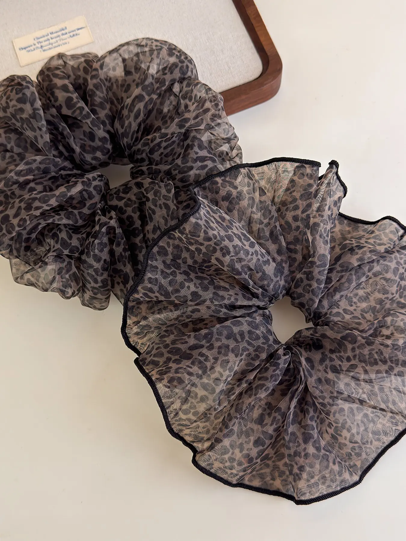 Korean Style Puffy Lazy Leopard Print Mesh Hair Tie for Women, High-End Ponytail Braid Headband, Fashionable Hair Accessory, Scrunchies