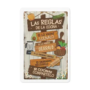 1 Piece Spanish Vintage Metal Tin Sign Wall Decor - "Las Reglas De Cocina" Spanish Kitchen Rules Sign, Country Farmhouse Style Decoration, Suitable For Home, Restaurant, Canteen - Spanish Metal Plaque