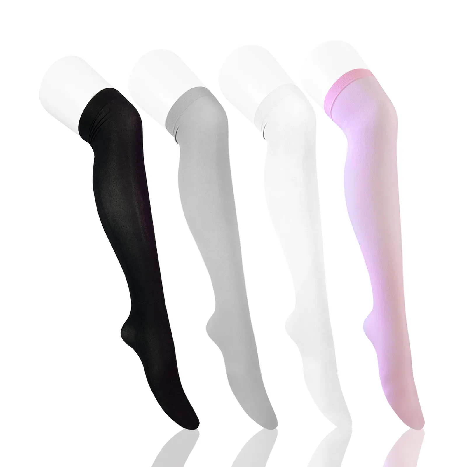KORURACLUB Women's Basic Christmas Cosplay Thigh-High Socks - 4-Pair Plain Multi-Color Stockings (Black, Gray, Pink, White), Thighhighs for Lady Cosplayers, TikTokShop Black Friday Accessory