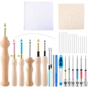 35 Pcs Punch Needle Kit,Punch Needle Tool Adjustable Punch Needle Embroidery Kits Include Wooden Handle Embroidery Pen Set,Big Eye Needles,Punch Needle Cloth,Stocking Stuffers for Adults Beginne,Hand Tools Kits