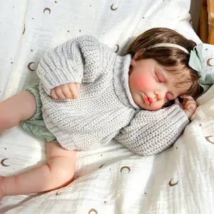 20-inch BPA-Free Realistic Full Vinyl Sleeping Newborn Baby Girl Doll Years Gift Set with Rooted Brown Hair, Yellow Floral Onesie, Magnetic Pacifier, Birth Certificate, Soft Cuddly Doll in Box for Christmas