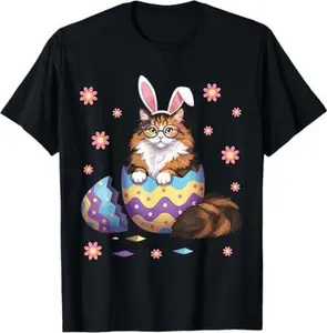 Easter Day Cat Bunny Ears Eggs Shirt Men Women Easter Rabbit T-Shirt