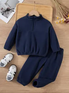 2-Piece Kids' Autumn Winter Fleece Set, Clothes Kids, Fashion Sweatshirts & Casual Pants, Warm Half-Zip Design, Comfortable Plain Color